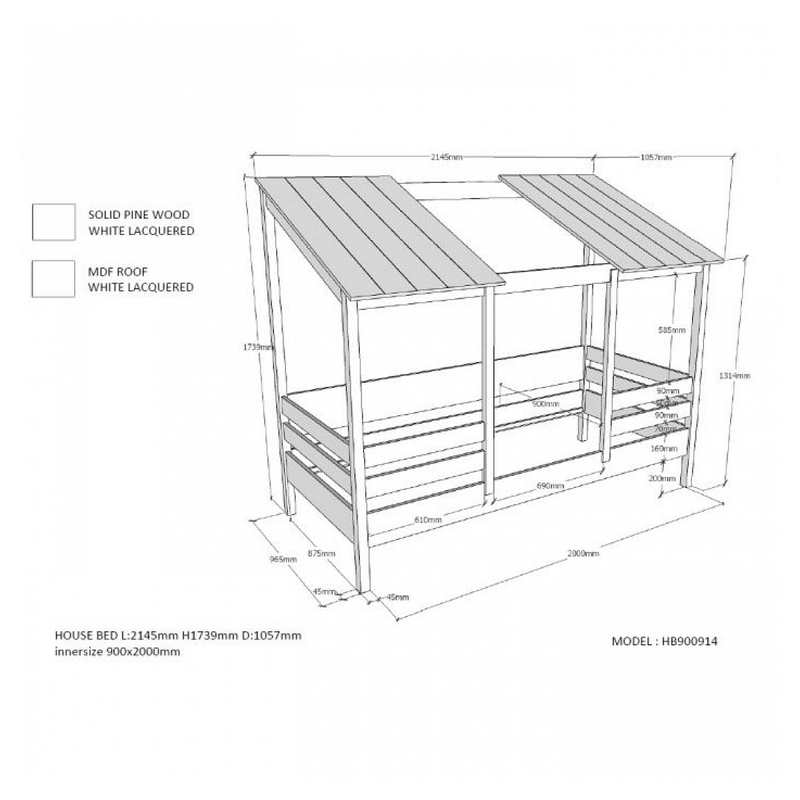 Lit cabane 90x200cm HESTER