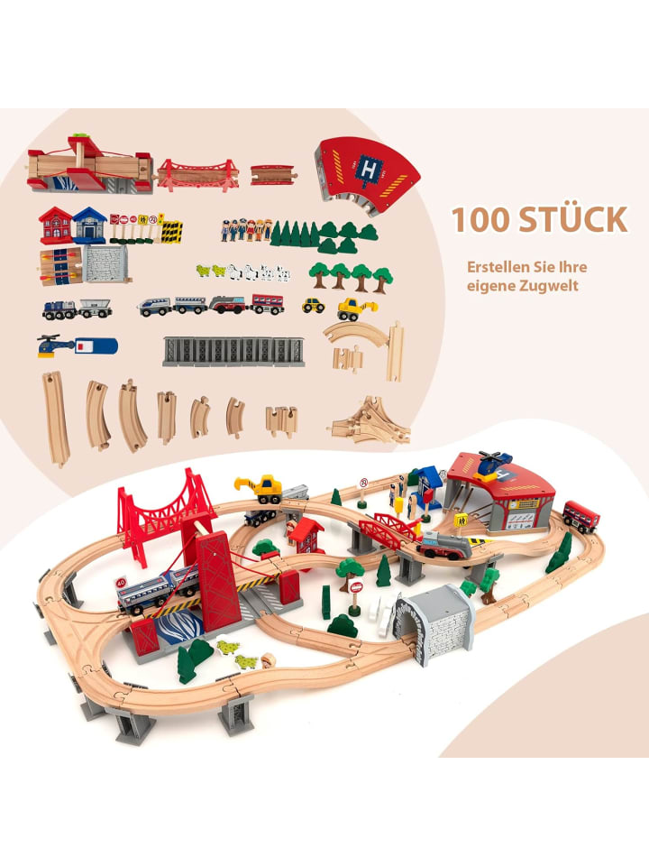 COSTWAY 100 tlg.Set Eisenbahn in Braun günstig kaufen onesize