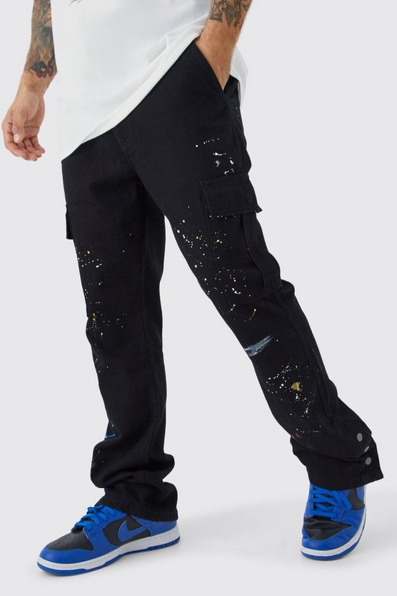 Slim-Fit Cargo-Hose mit Farbspritzern und Druckknöpfen