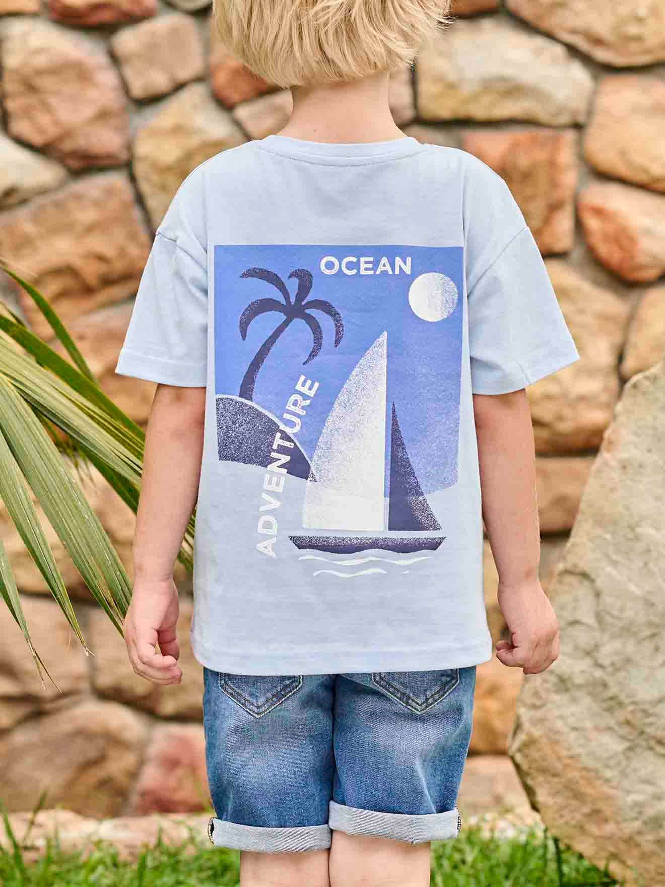 Vertbaudet Jungen T-Shirt mit Print hinten Oeko-Tex - himmelblau