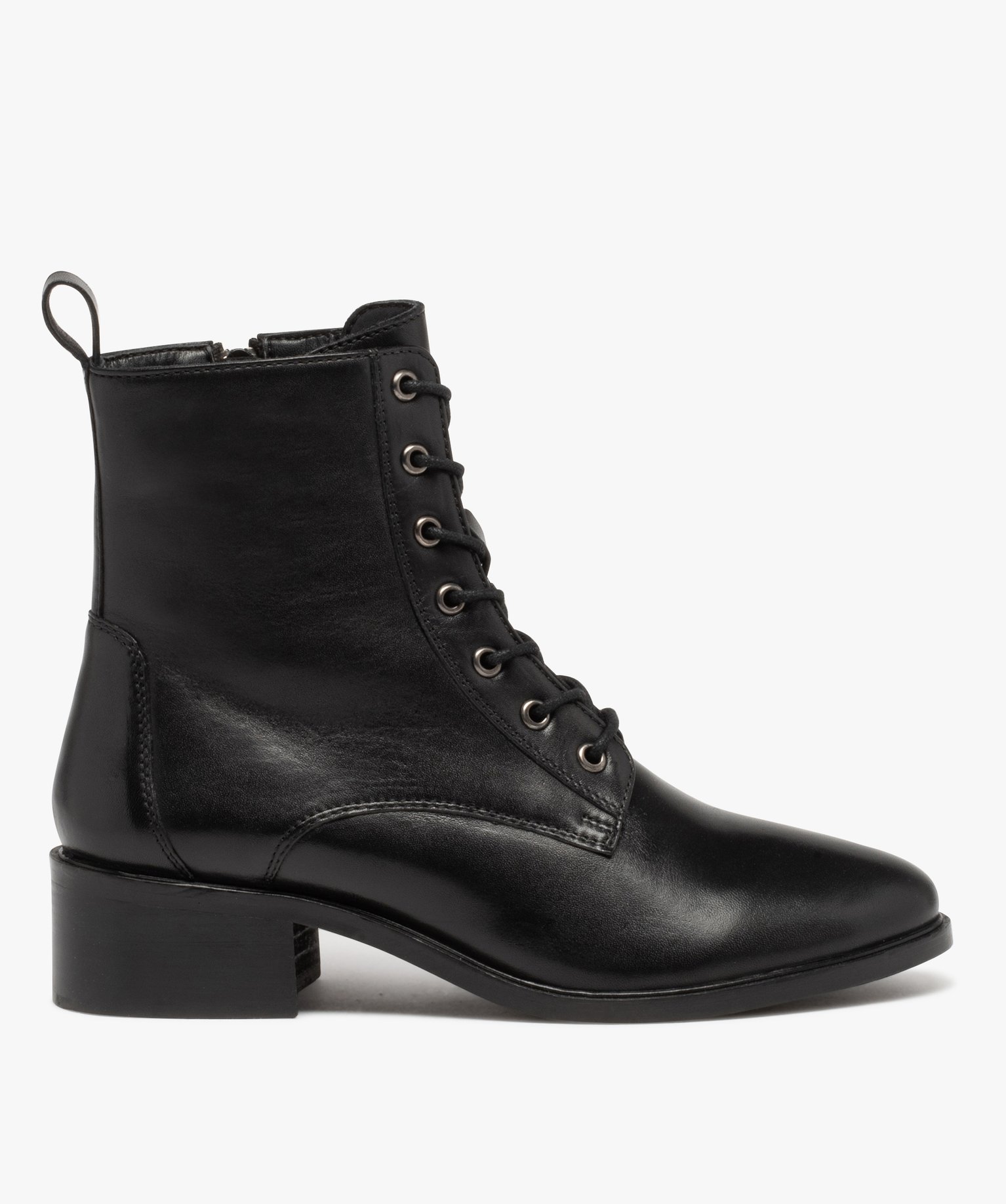 Bottines femme en cuir uni et à lacets ronds - Taneo noir | GEMO