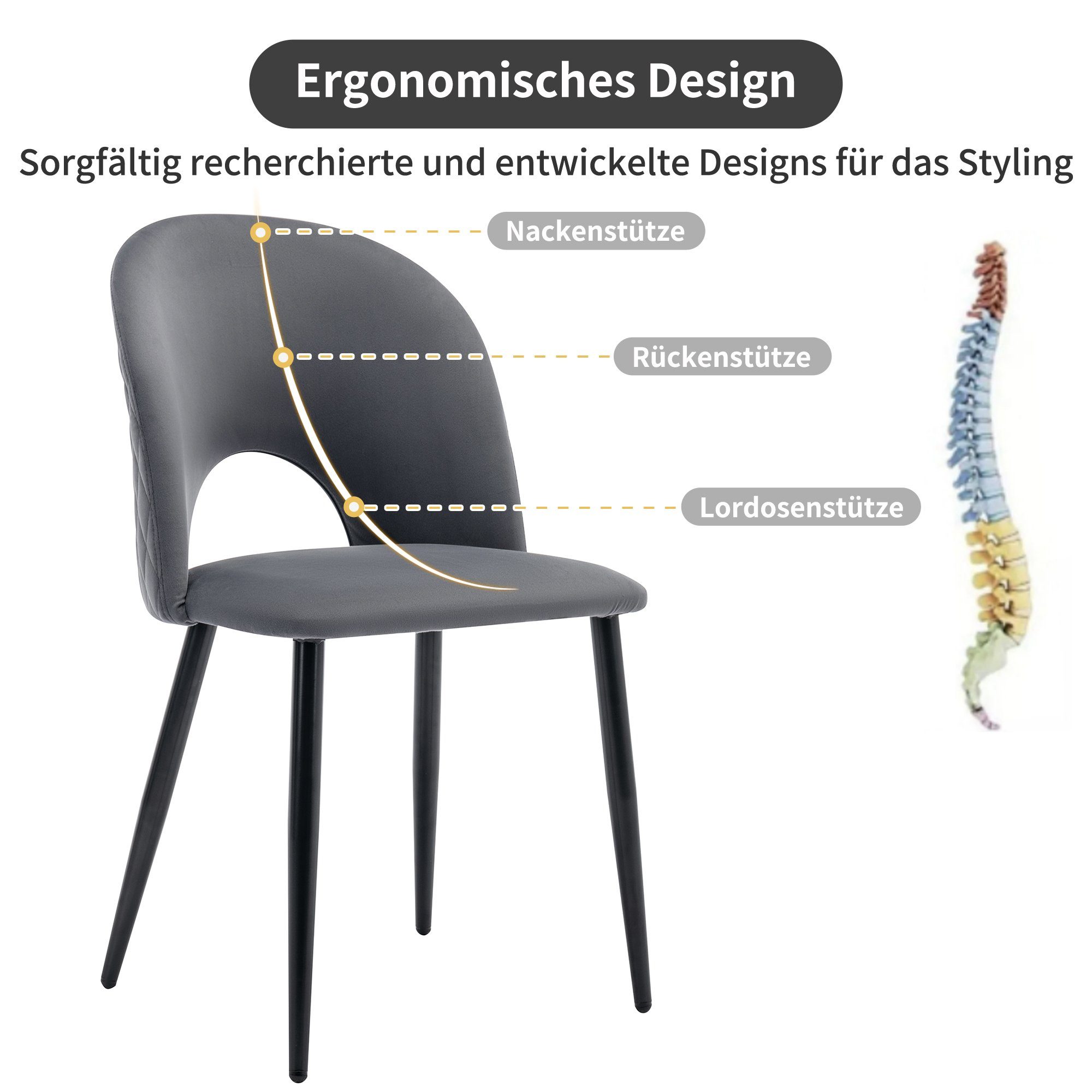 Celya Essgruppe Esstisch mit 4 Stühlen,Verstellbare Stuhlbeine, (Set, Tisch mit 4 Stuhlen), Samt Esszimmerstuhl Mit Diamantmuster,Golden Tischbeine