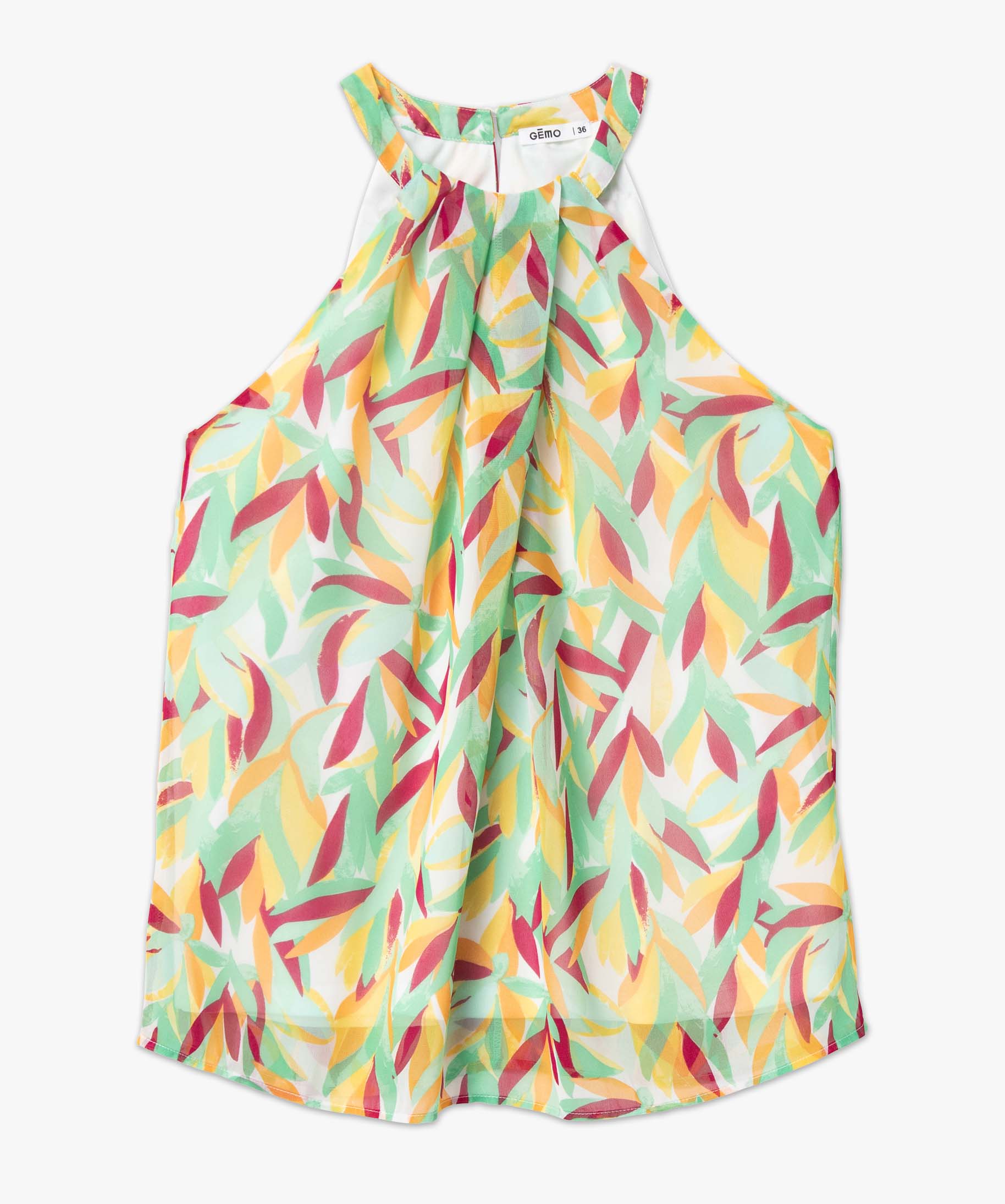 Blouse femme sans manches avec encolure américaine imprime | GEMO