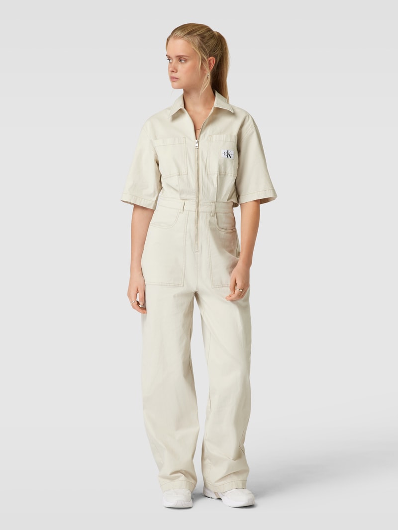 Jumpsuit mit Umlegekragen Modell 'UTILITY' in ecru