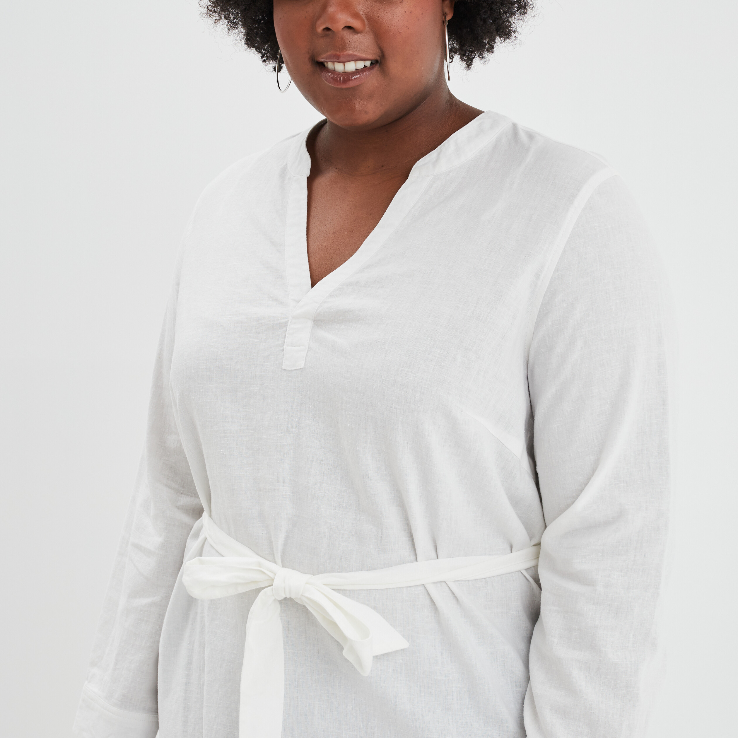 Blouse droite ceinturée lin majoritaire blanc femme grande taille | La Halle