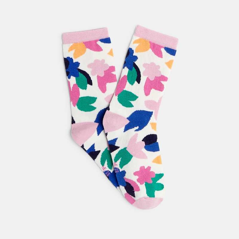 Chaussettes fille jacquard inspiration papier découpé fleuri violettes Catimini