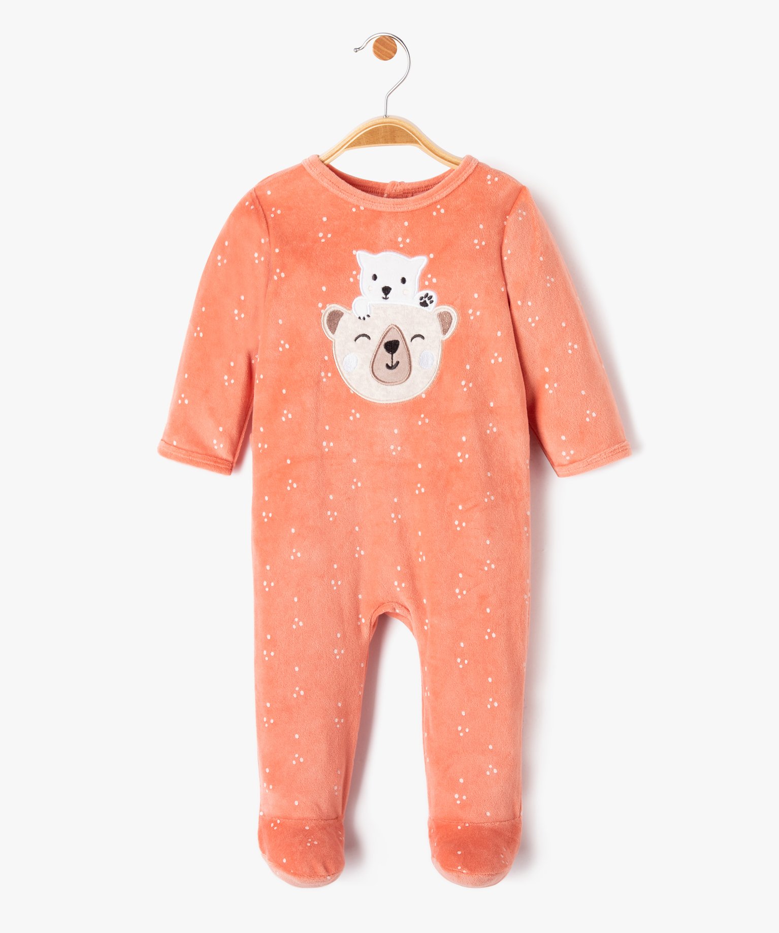 Pyjama bébé à pont-dos en velours à motifs ours orange | GEMO