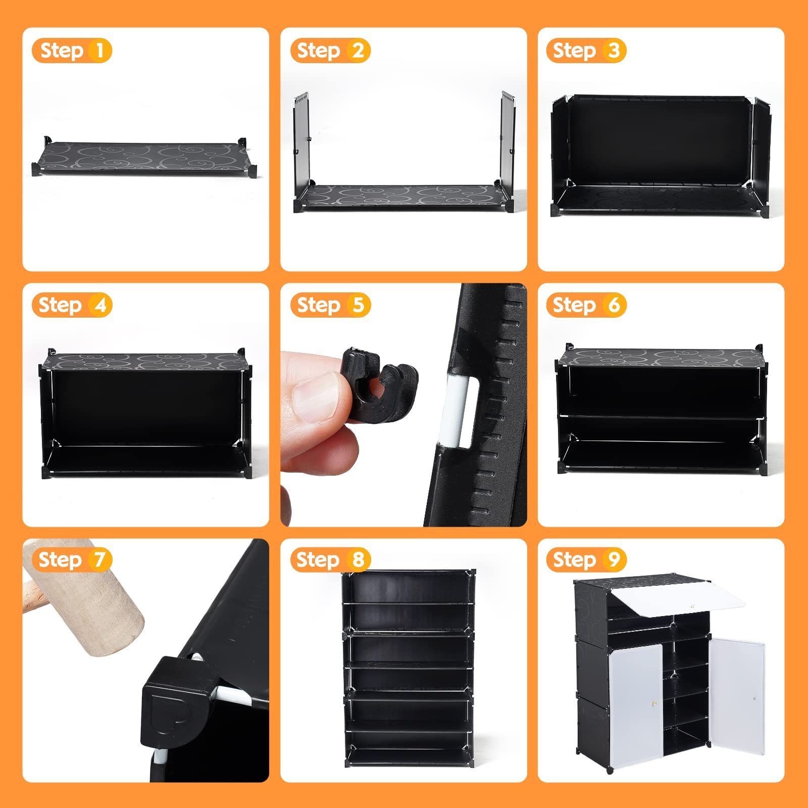 Wenta Schuhregal Modularer Schuhschrank schwarz 6-Ebenen, Doppeltüriger Schuhregal Hoch, 61x31x93cm, Platz für 18-30 Paar Schuhe