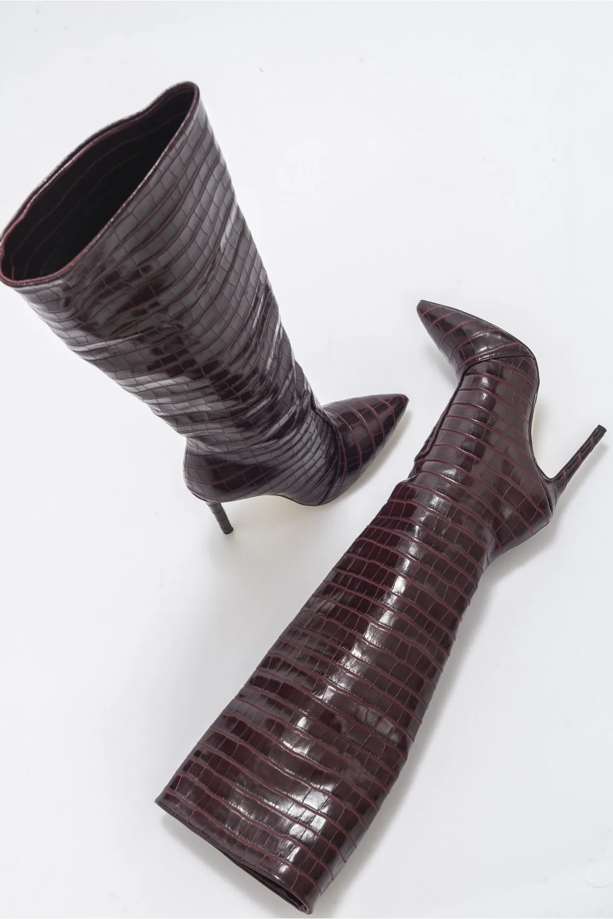 LuviShoes  Marineblaue, weinrot bedruckte Damenstiefel mit Absatz