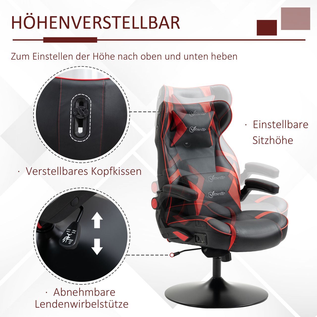 HOMCOM Vinsetto Gamingsessel mit Wippfunktion Gamingstuhl mit Lautsprecher Bürostuhl PU