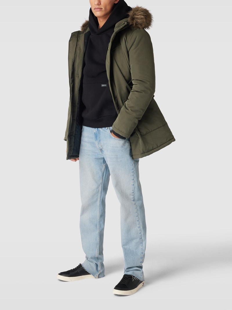 Parka mit Kapuze mit Webpelz-Besatz in olivgrün