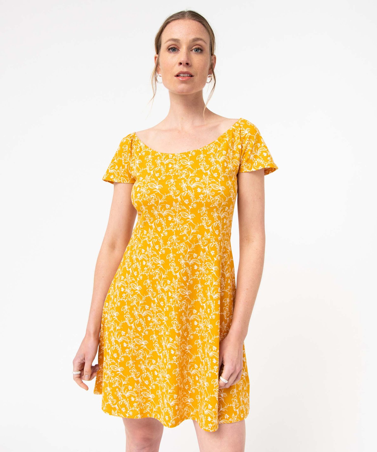 Robe femme en coton à manches courtes imprime | GEMO