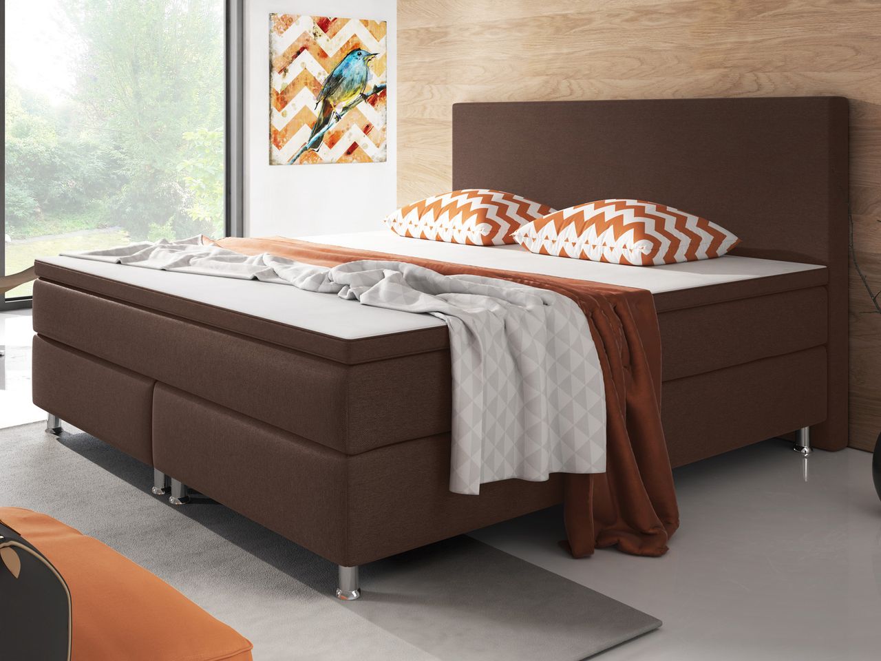 IHG Boxspringbett Berlin 180x200 cm Webstoff Braun