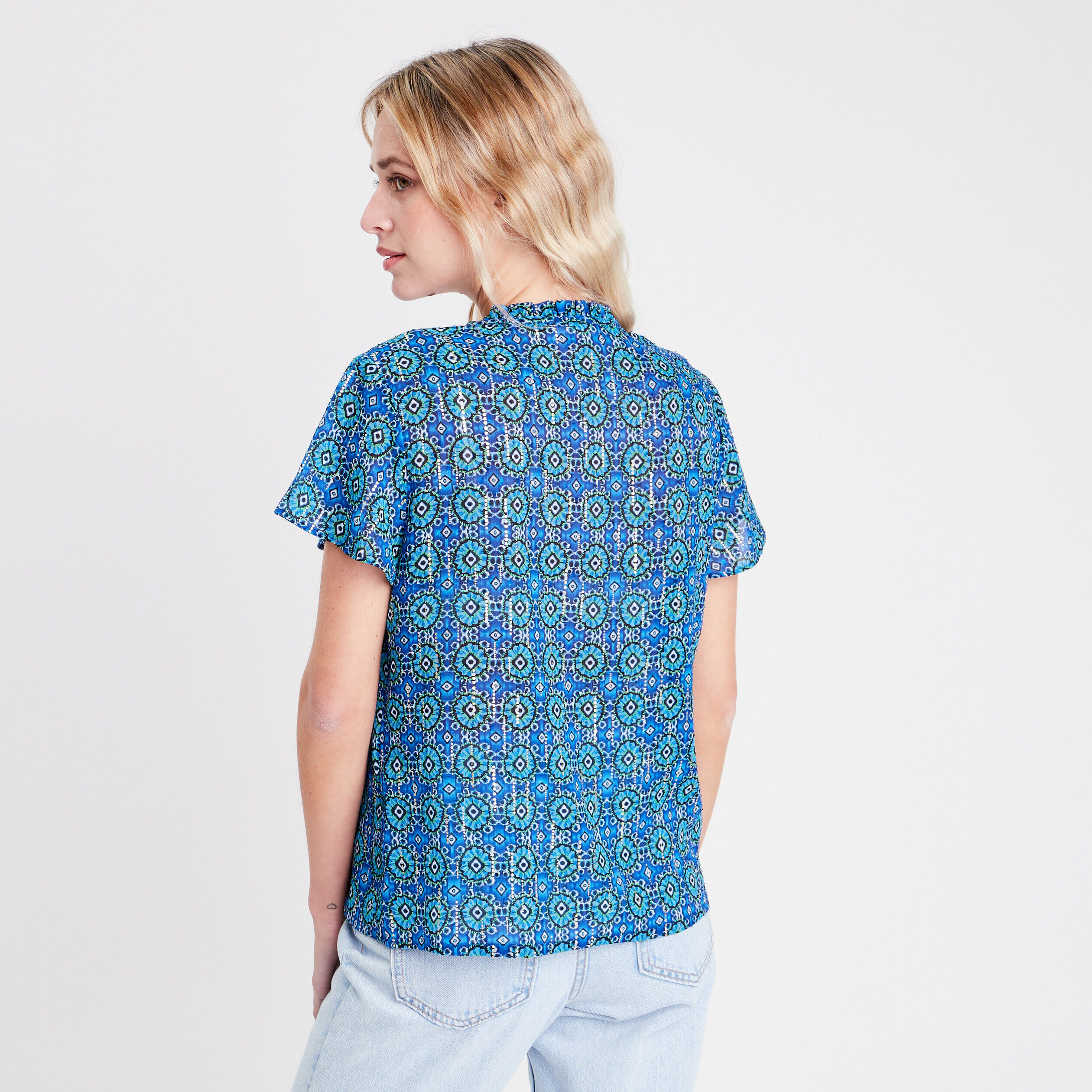 Blouse avec manches courtes bleu femme | Cache Cache