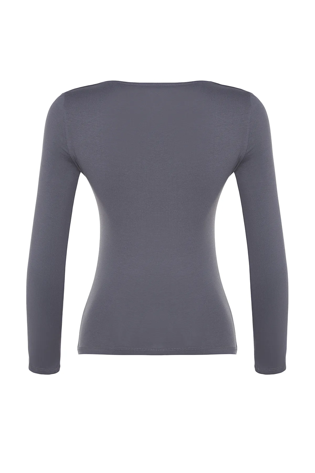 Trendyol Collection  Anthrazitfarbene Strickbluse aus Baumwolle mit quadratischem Kragen und regulärer Passform TWOAW24BZ00016