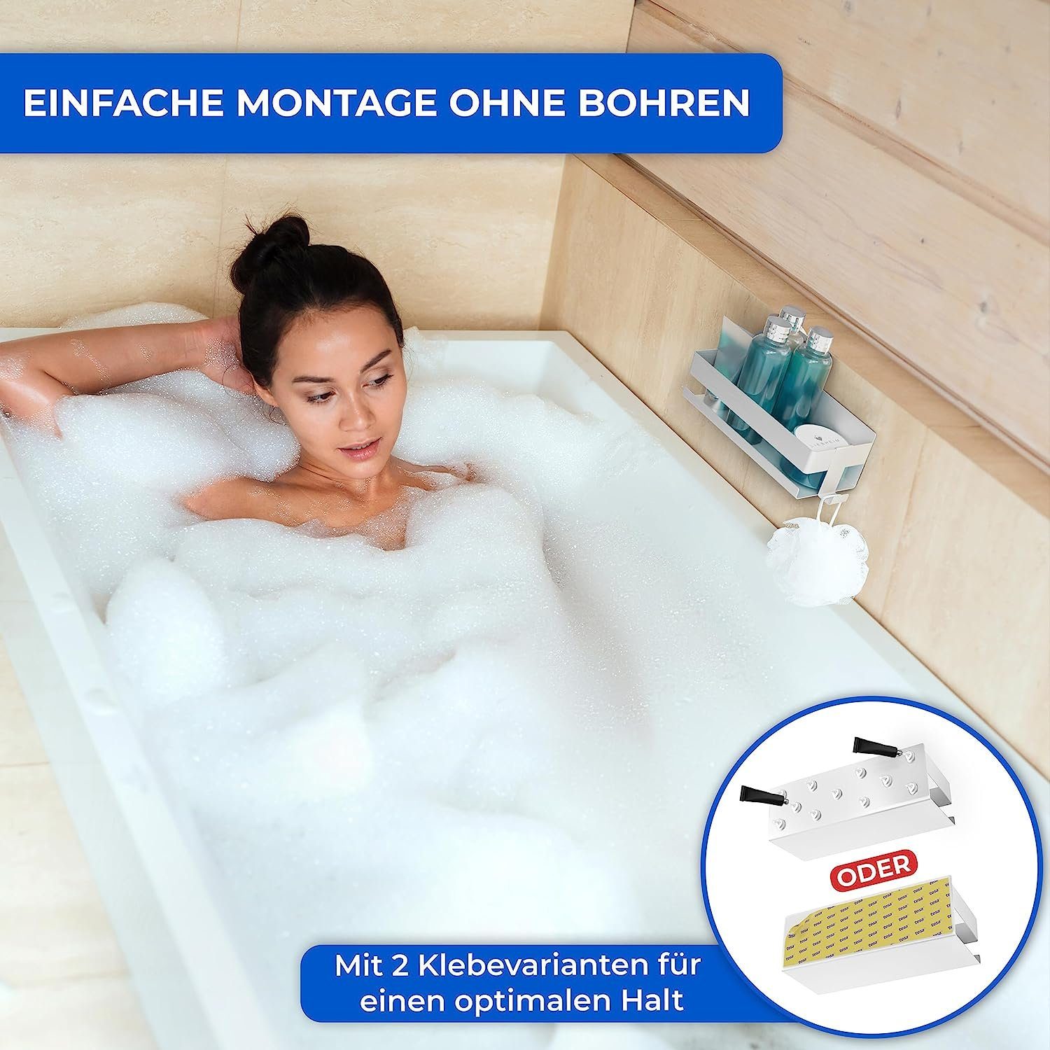 LIEBHEIM Duschablage Duschkorb Badregal ohne Bohren - TESA Montage Aluminium/Edelstahl