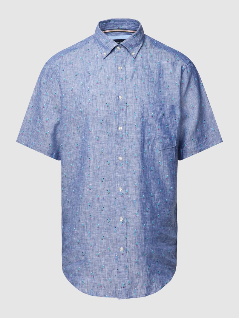 Regular Fit Freizeithemd aus Leinen mit Allover-Muster in rauchblau