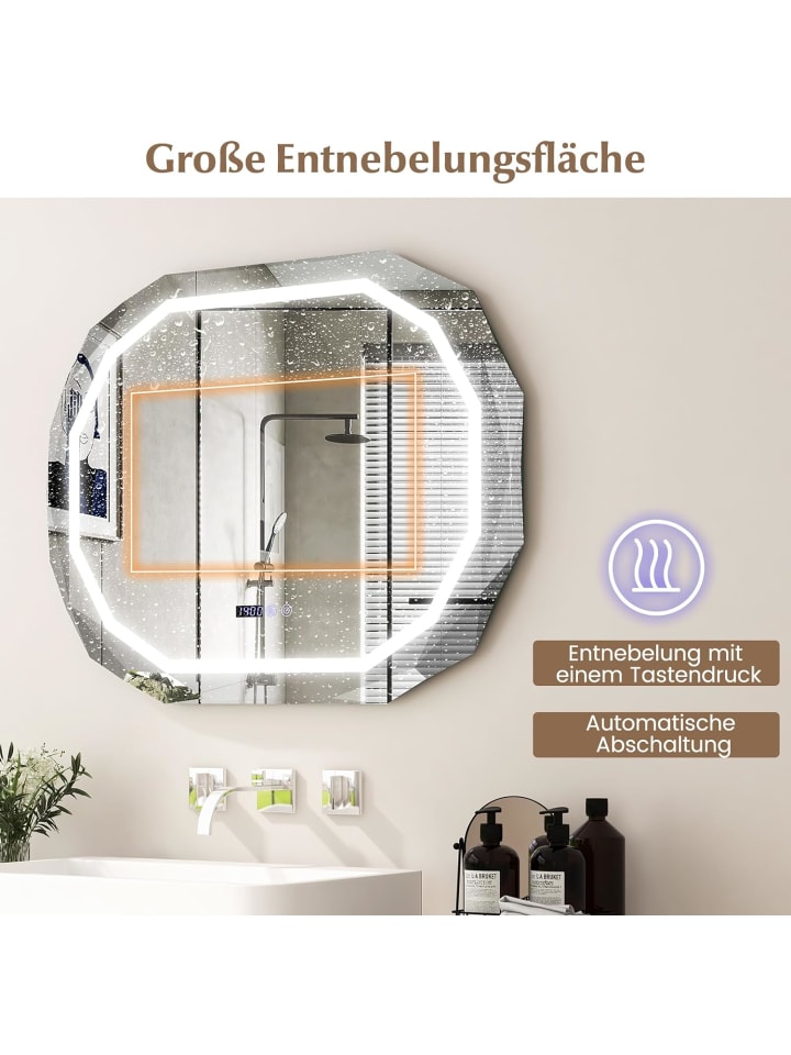 COSTWAY LED Badspiegel 92x71cm mit Antibeschlagfunktion in Silber günstig kaufen onesize