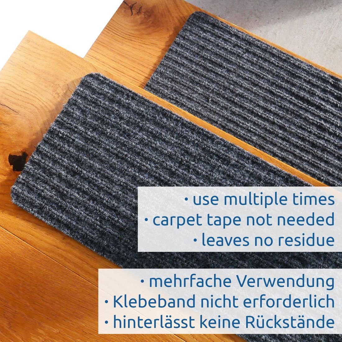 Stufenmatte yourGEAR 15x selbsthaftende hellgraue Stufenmatte 76x20cm mit TPR, yourGEAR