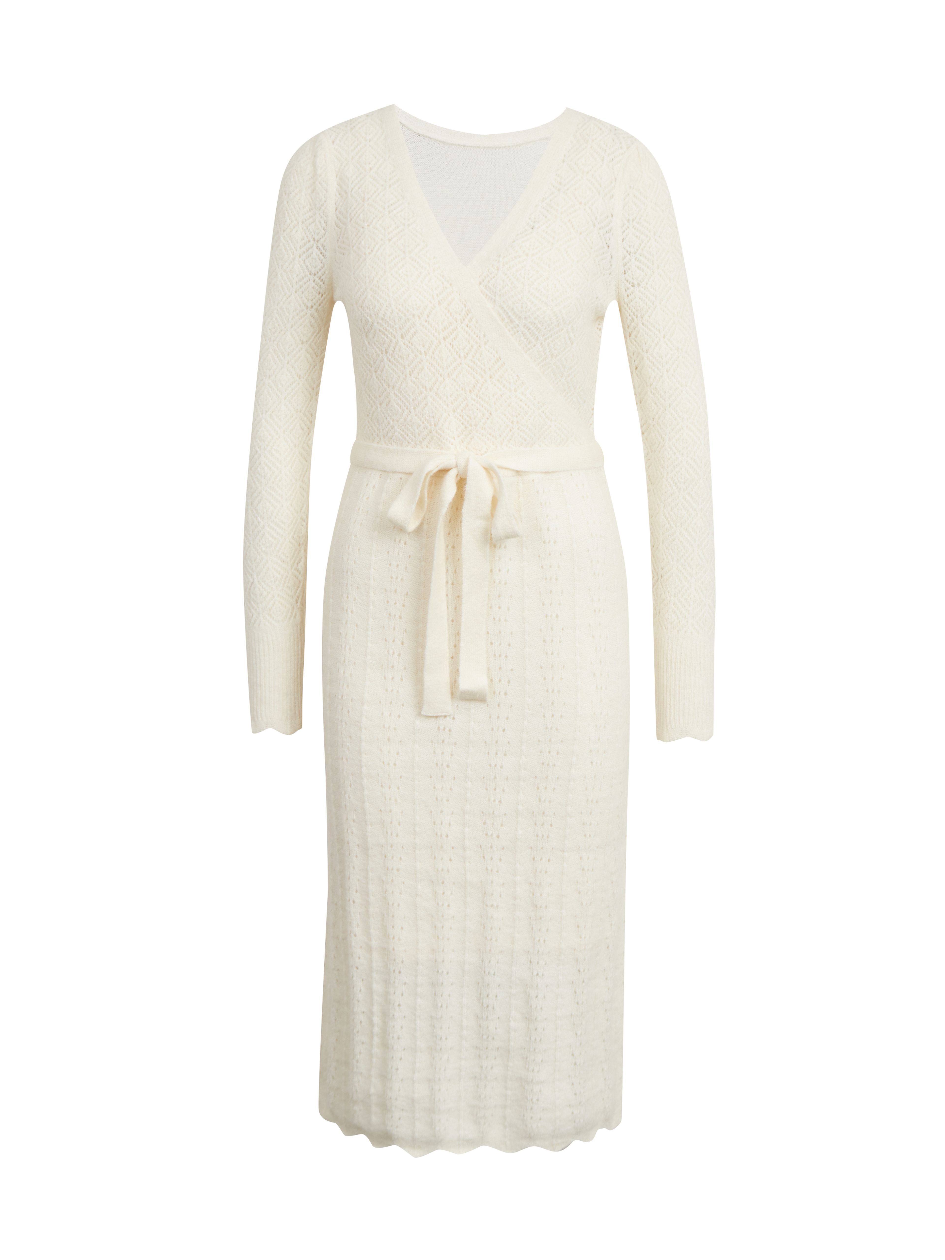Perforiertes cremefarbenes Damen Pulloverkleid mit Schnürung ORSAY