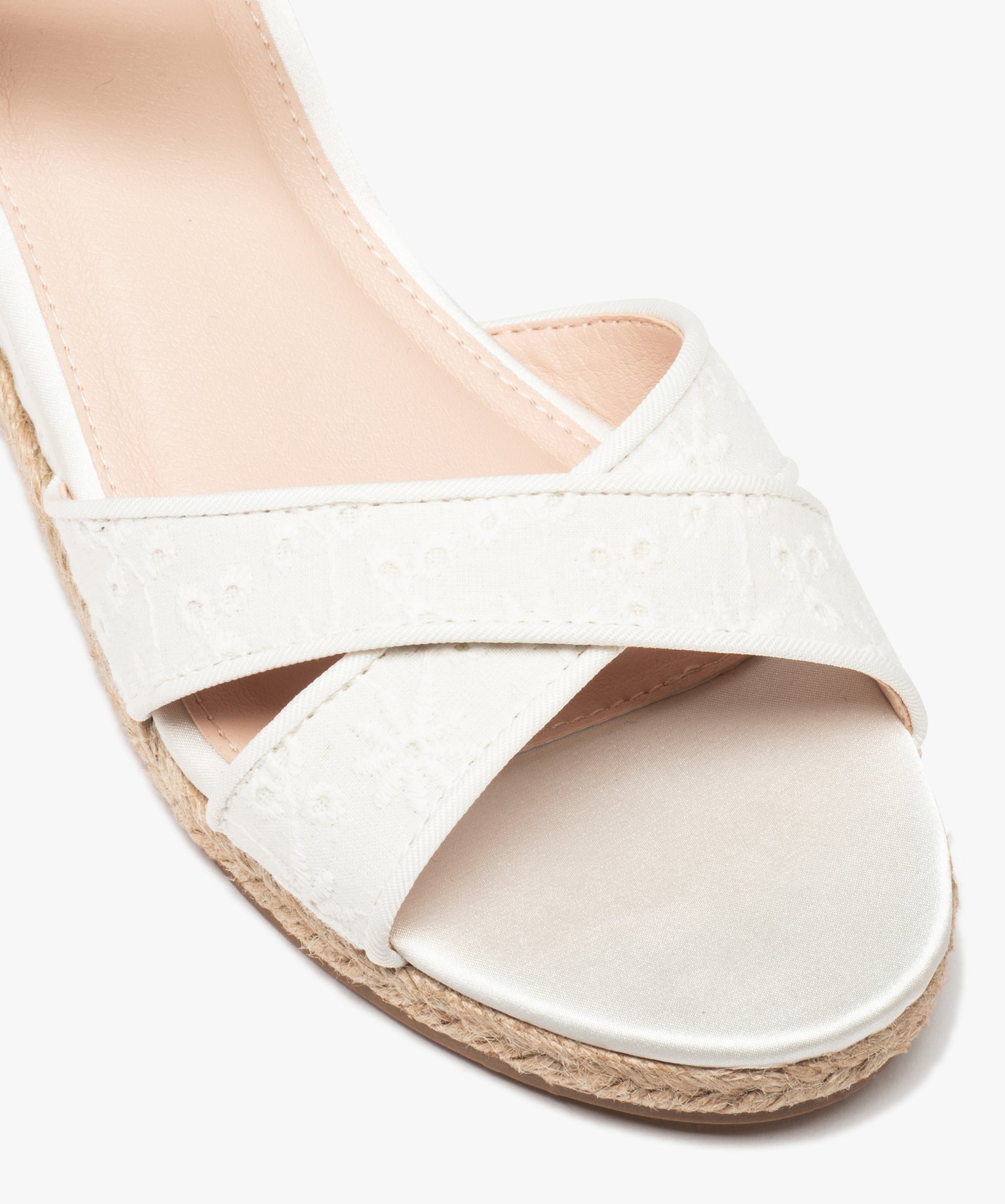 Sandales femme à petit talon compensé dessus dentelle angl... blanc | GEMO