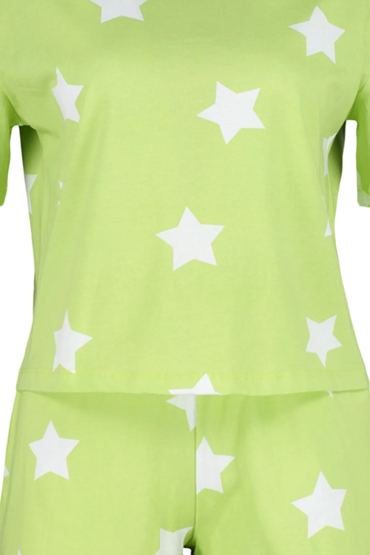 Trendyol Collection  Hellgrünes Strickpyjama-Set mit T-Shirt und Shorts aus 100 % Baumwolle mit Sternmuster THMSS22PT0501