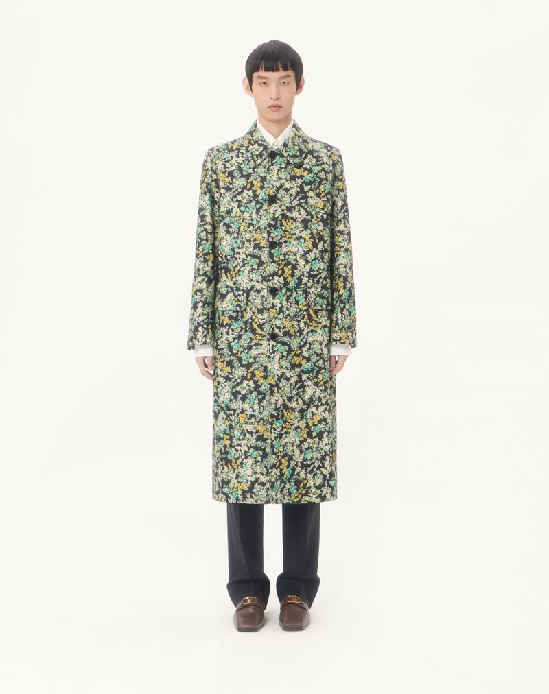 Valentino enkeltradet bomuldsfrakke med blomsterprint i papir