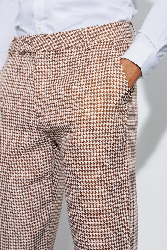 Gerade Bouclee-Hose mit Hahnentritt-Print