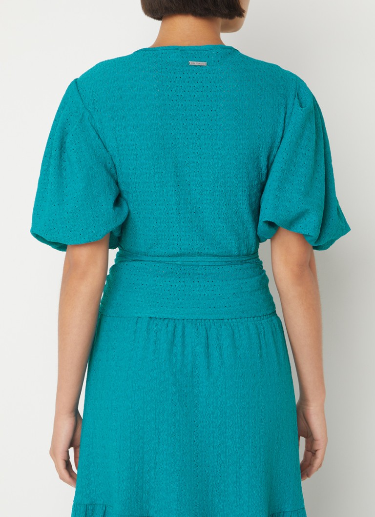 Colorful Rebel Miley wrap top with texture and puff sleeves