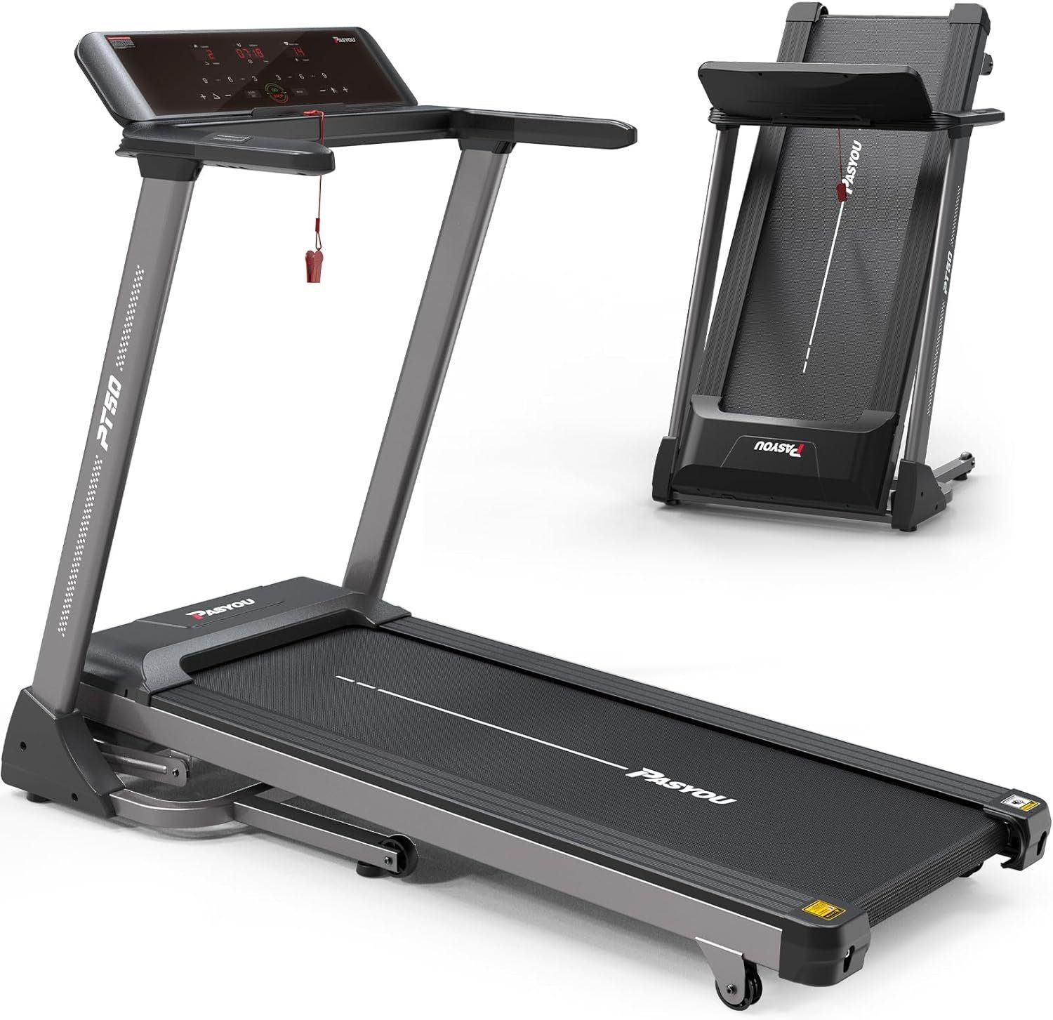 PASYOU Laufband (10 Stufen Automatische Neigungsverstellung, mit LED-Anzeige, AP), Elektrisches Laufband für Zuhause, 2.5PS, 1-16KM/H Laufbänder