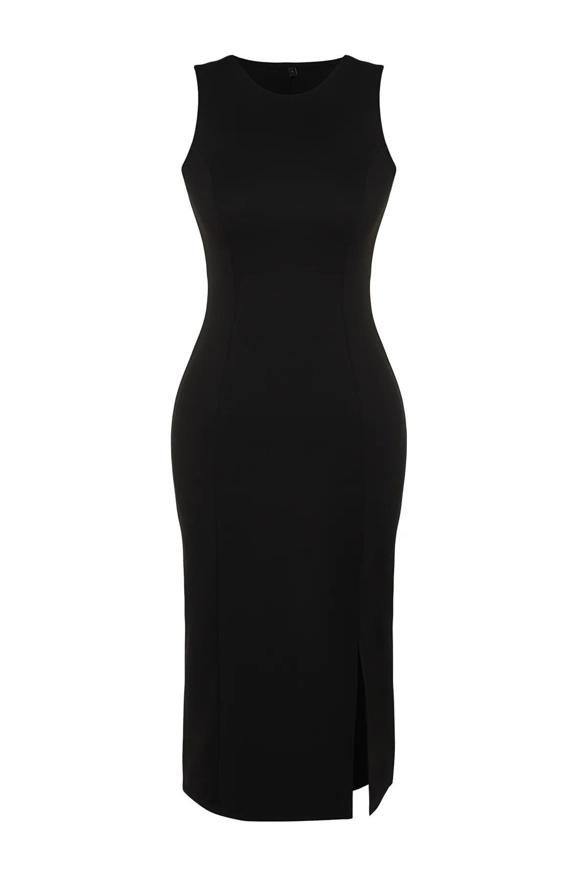Trendyol Collection  Schwarzes, ärmelloses, figurbetontes, flexibles Midi-Bleistiftkleid aus Strick mit Schlitzen TWOSS24EL00108