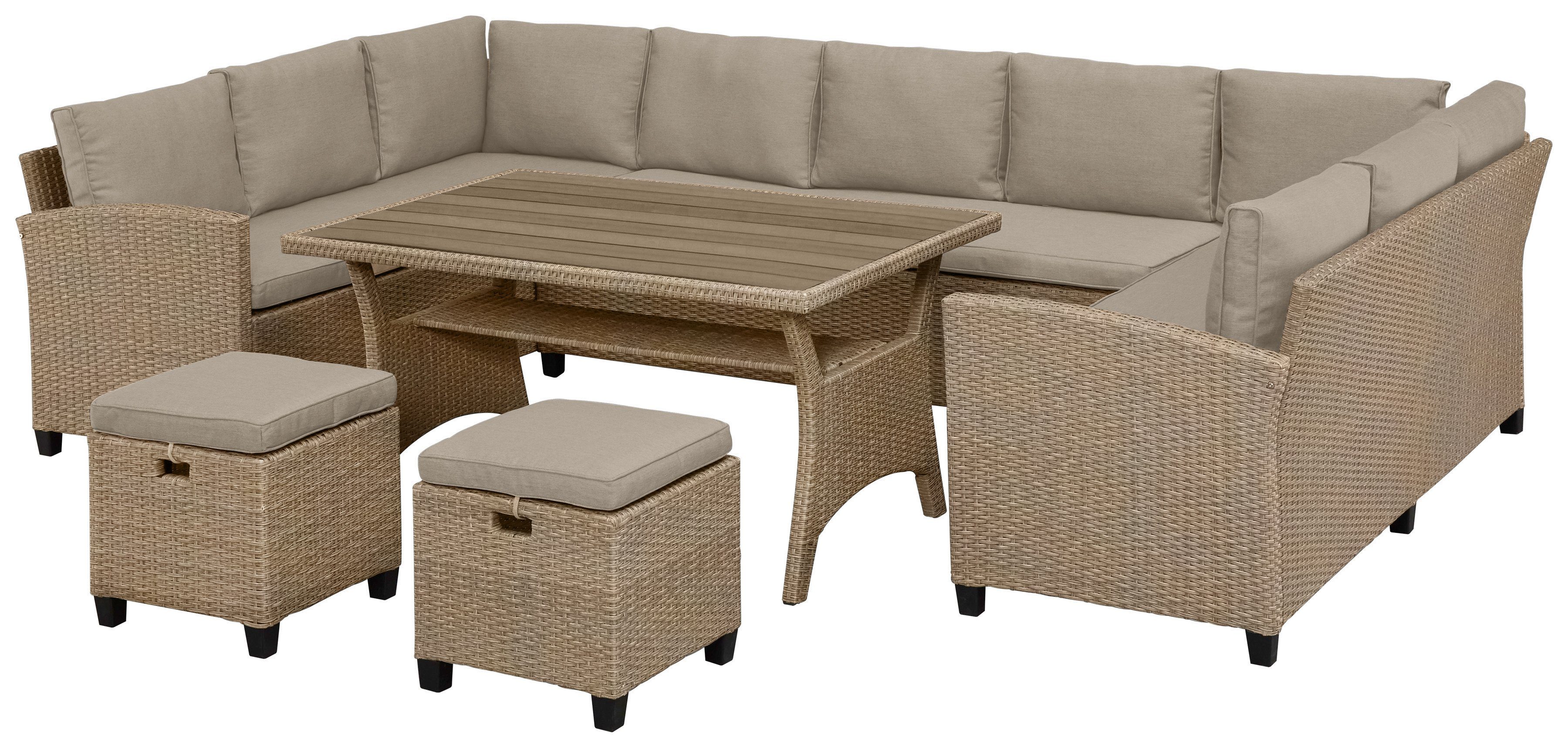 KONIFERA Gartenlounge-Set Rotterdam, (20-tlg), 3 Sofas, 2 Hocker, Tisch 120x82 cm, Polyrattan