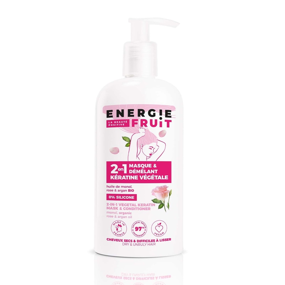 energie fruit KERATINE VEGETALE MONOI, ROSE & ARGAN| CHEVEUX DIFFICILE A LISSER Masque + Après shampooing 2 en 1 sans silicone