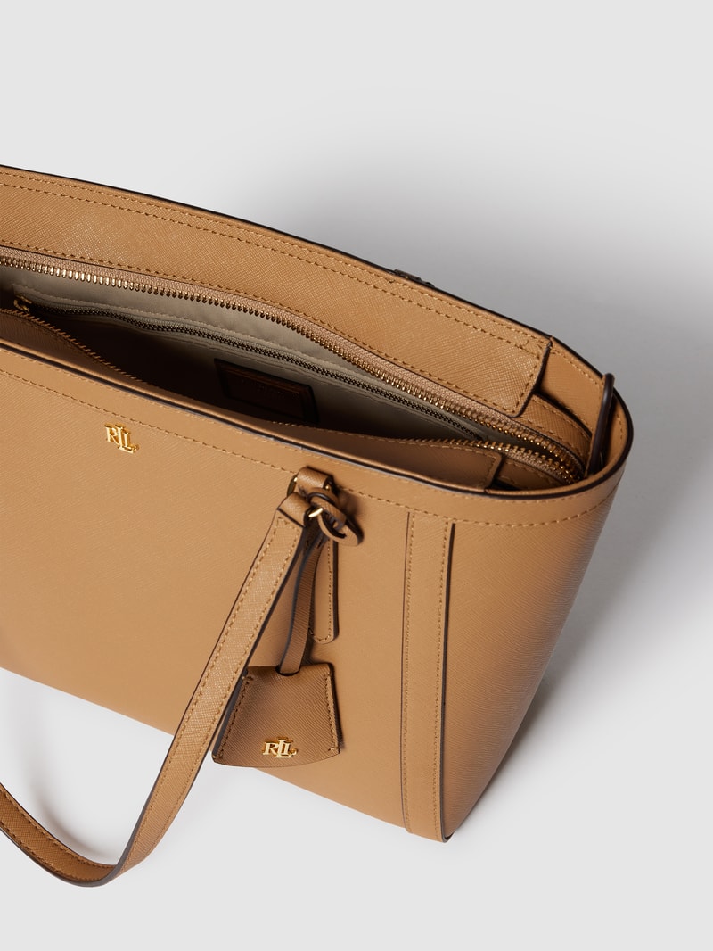 Tote Bag aus echtem Leder mit Label-Detail in sand