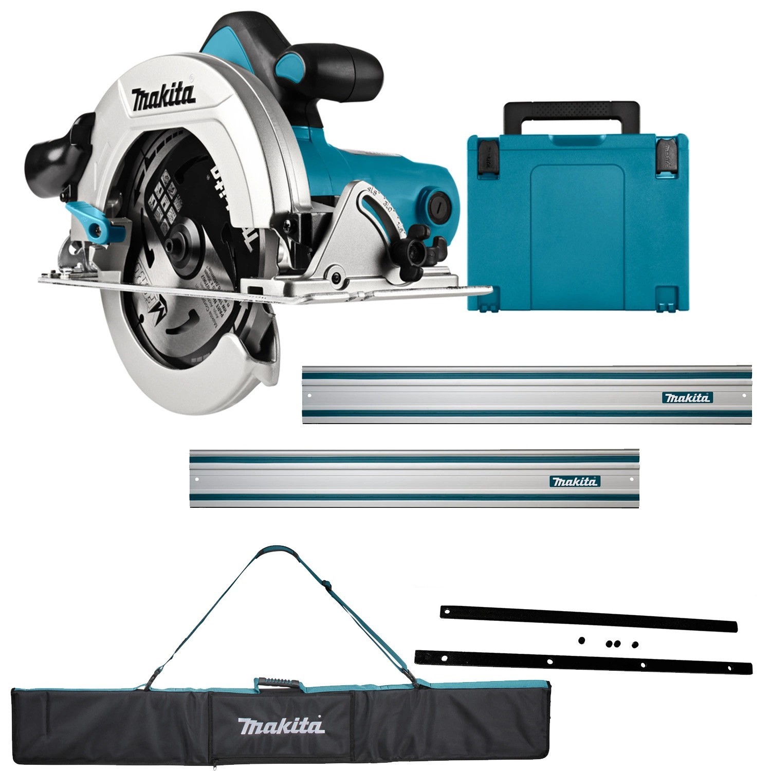 Makita HS7601JSET HS7601J Kreissäge 190 mm + 2 x Lineal 1500 mm + Verbindungsleisten + Tasche