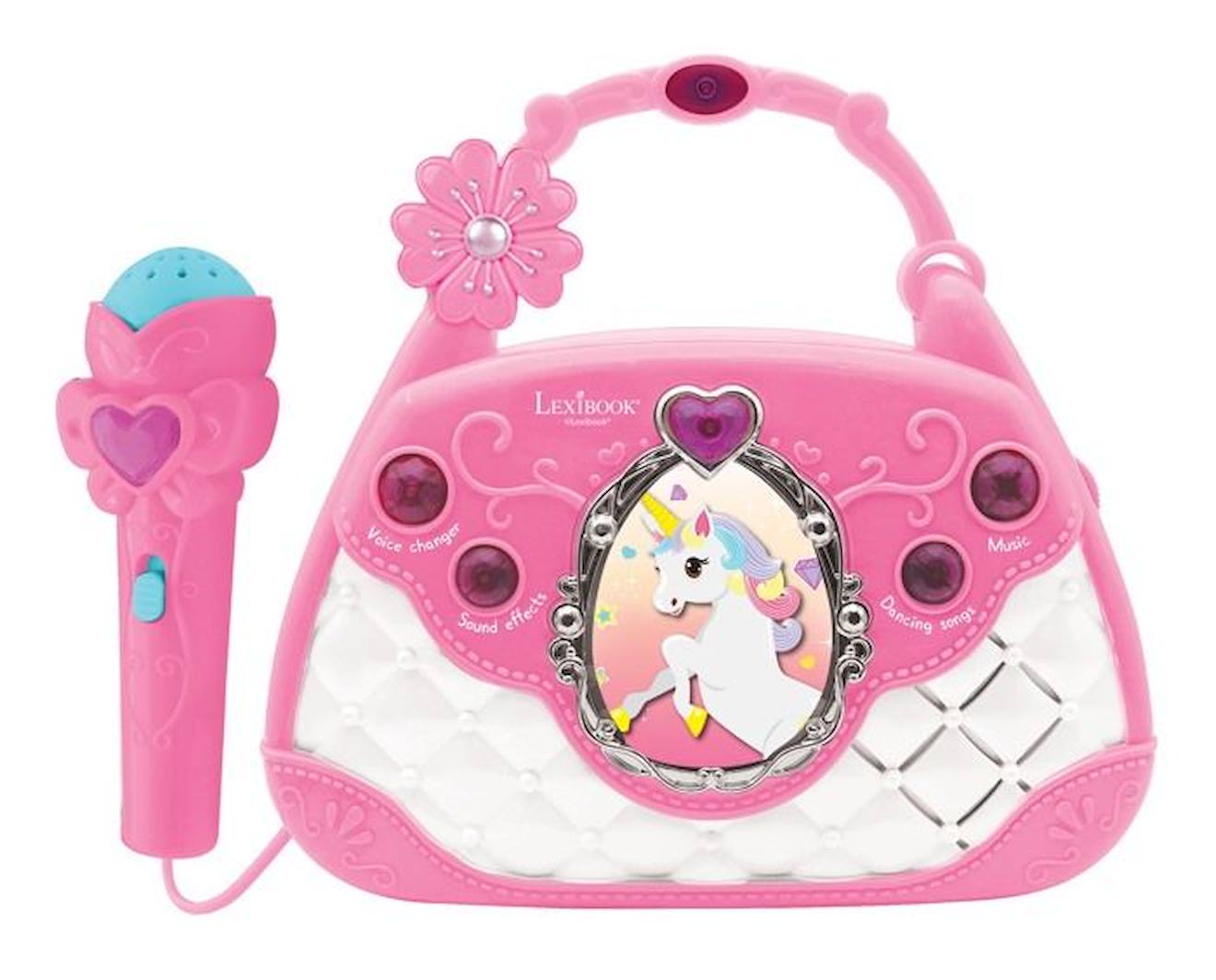 Sac à Main Enceinte Musicale avec Micro, Changement de voix et câble Aux-In Coloris Licorne rose