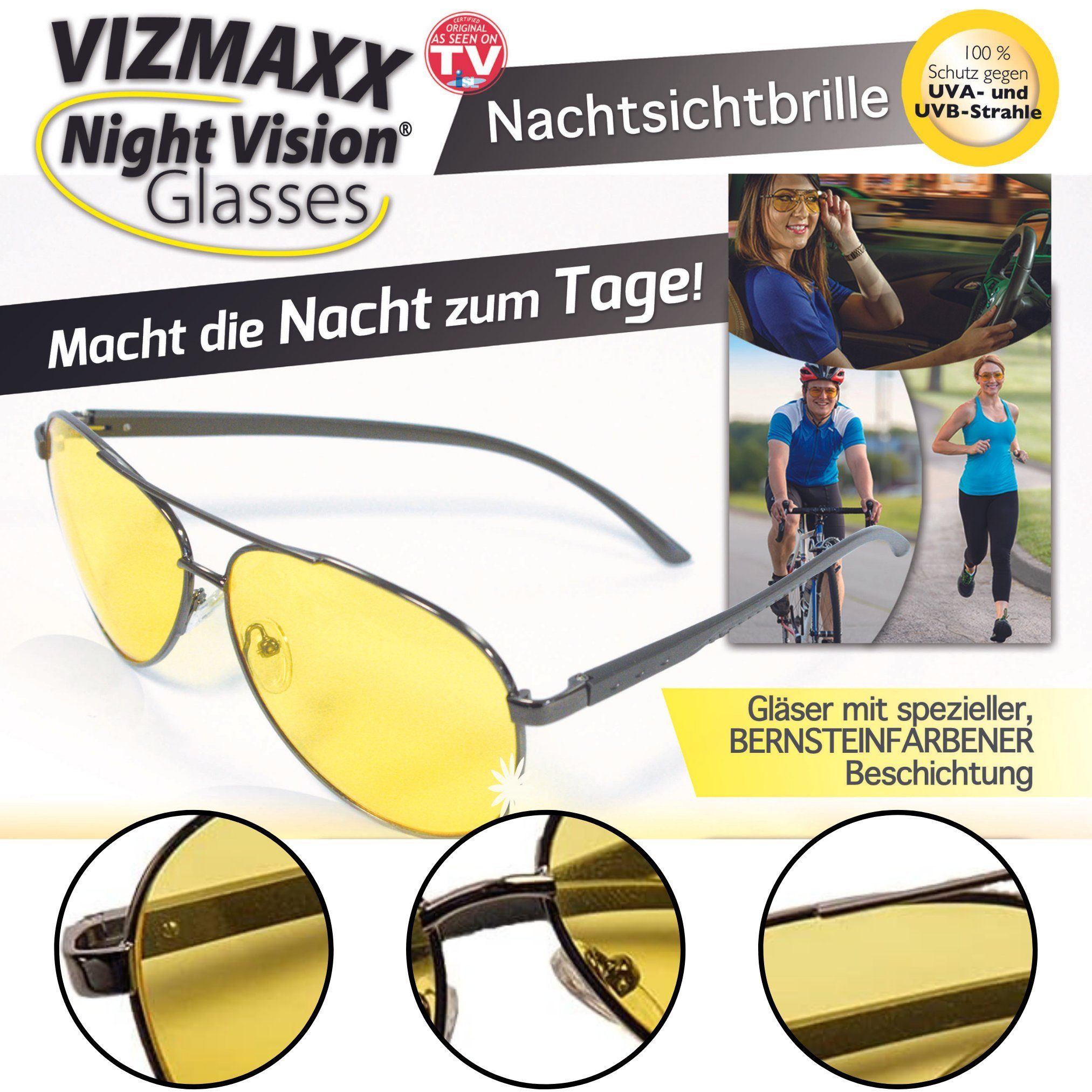 Best Direct® Brille Vizmaxx® Tag- und Nachtsicht Brille, Nachtfahrbrille mit polarisierten Gläser, Autofahrerbrille gelb