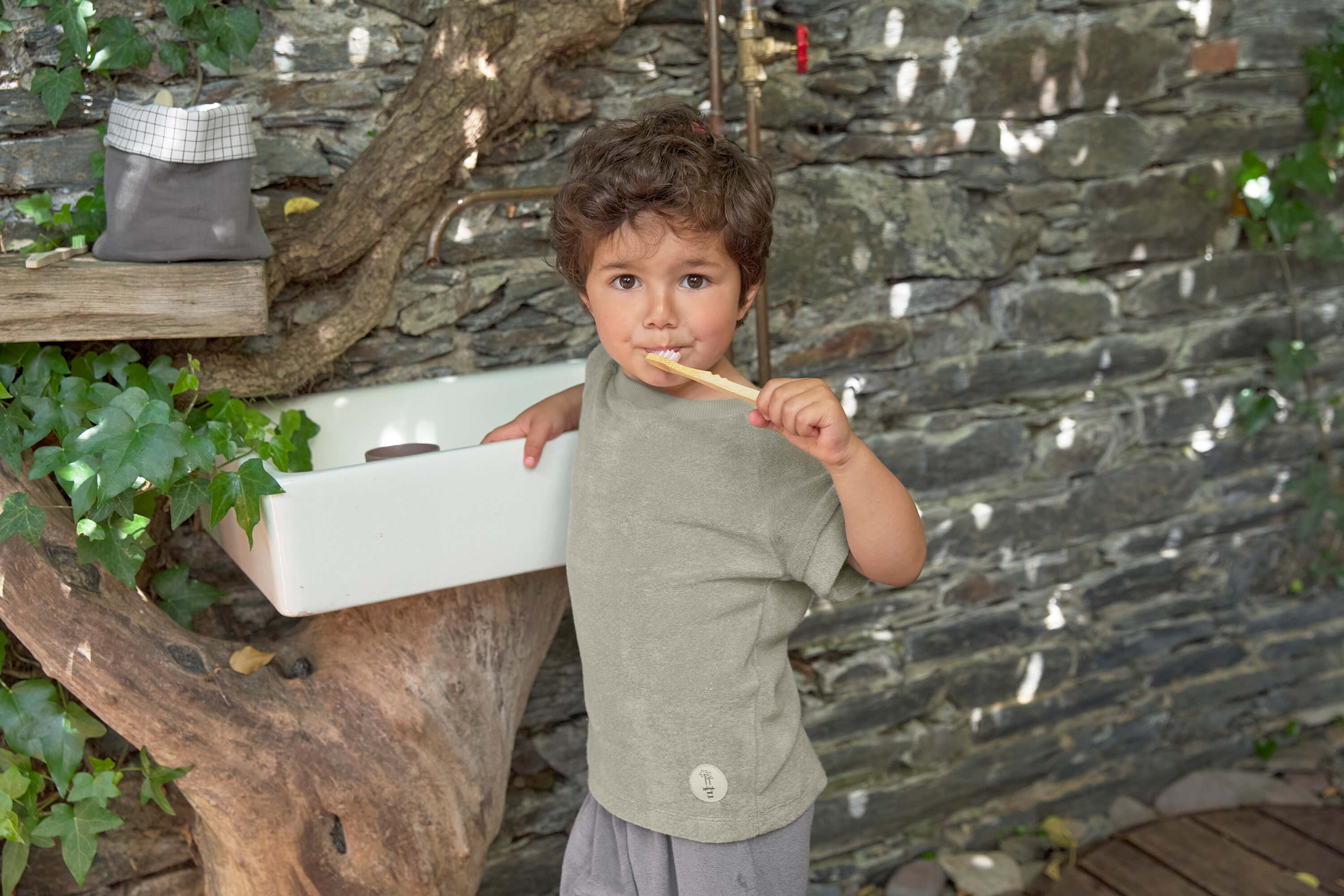 Frottee T-Shirt Kinder, Oliv