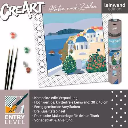 CreArt Leinwand Farbenfrohes Santorini - Malen nach Zahlen für Erwachsene