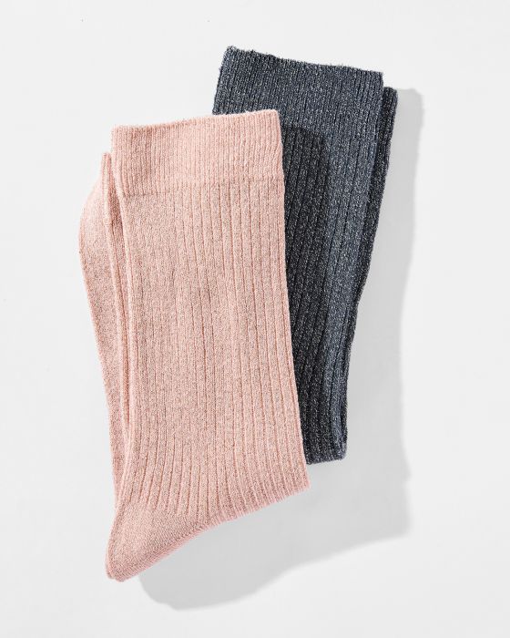 Lot de 2 paires de chaussettes maille côtelée fantaisie