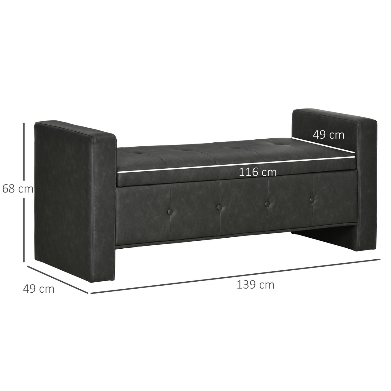 HOMCOM Sitzbank mit Stauraum, Sitztruhe mit Soft-Close-Scharniere PU Grau