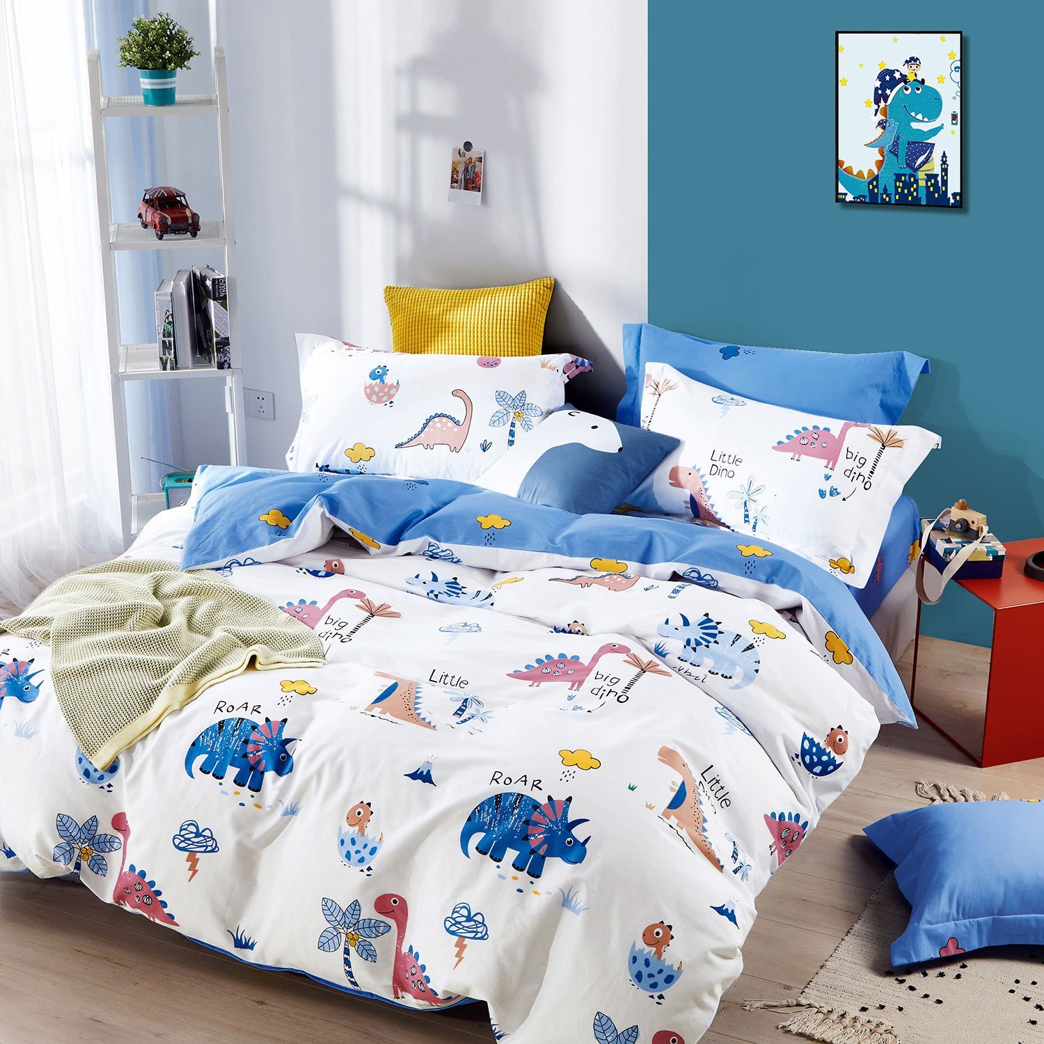 Kinderbettwäsche QWKL, KEAYOO, Baumwolle, 2 teilig, 100% Baumwolle Kinderbettwäsche mit Dino