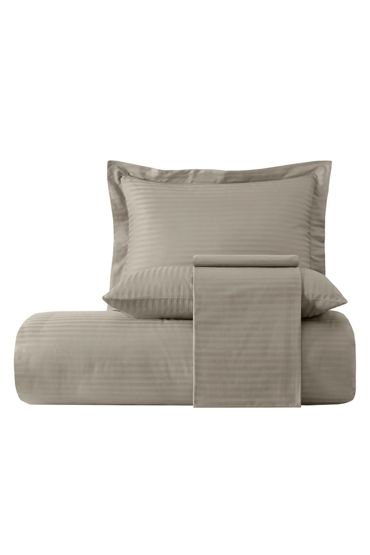 Karna Home  Gestreiftes Bettwäsche-Set aus doppeltem Baumwollsatin in Beige