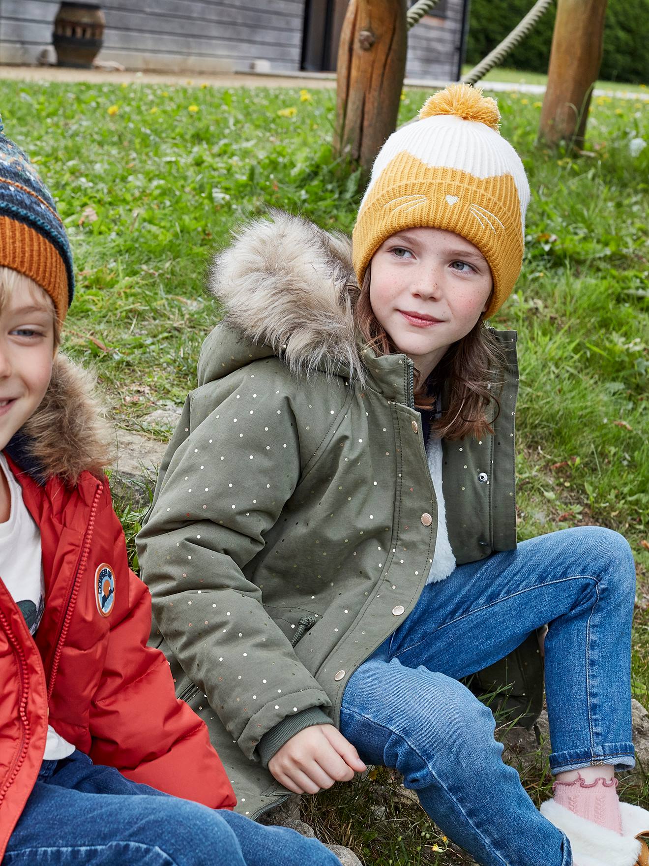 Parka à capuche à pois irisés fille vert clair