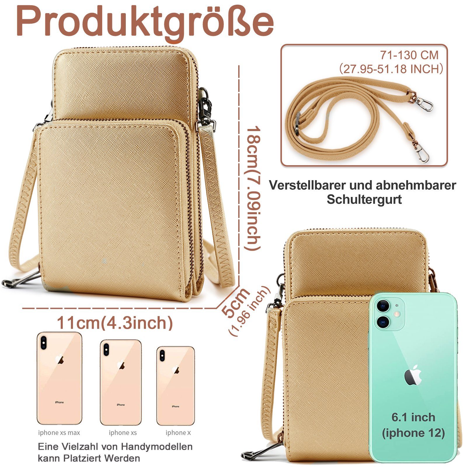 TAN.TOMI Schultertasche Damen-Umhängetasche Klein, Handytasche mit Geldbörse zum Umhängen