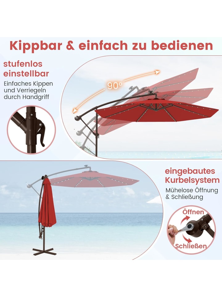 COSTWAY 300cm Ampelschirm mit LED & Sandsäcke in Rot günstig kaufen onesize