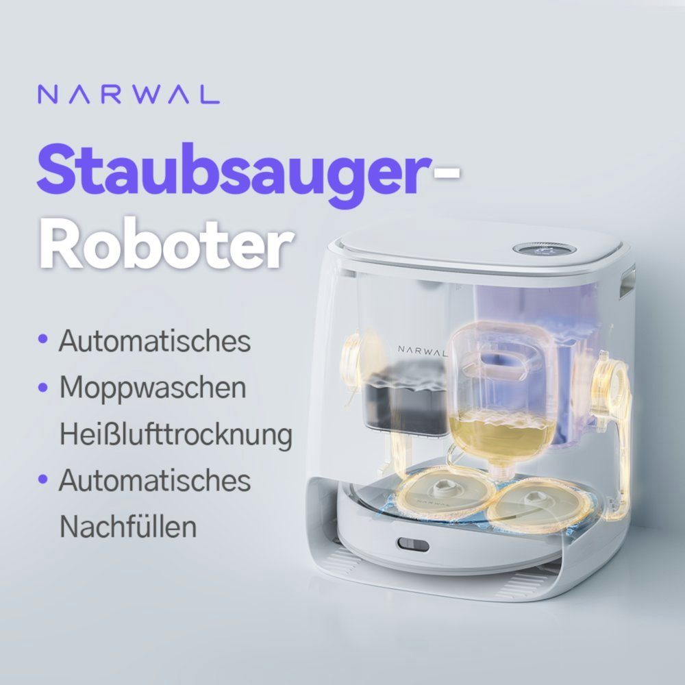 Narwal Saugroboter mit 1 Extra Anti-Tangle-Rollerbürste, 72,00 W, 3000pa mit Wischfunktion, 3 Sensoren zur Kollisionsvermeidung, Auto-Modus & Schmutzerkennung, Rückwärtswischen & Heißlufttrocknung