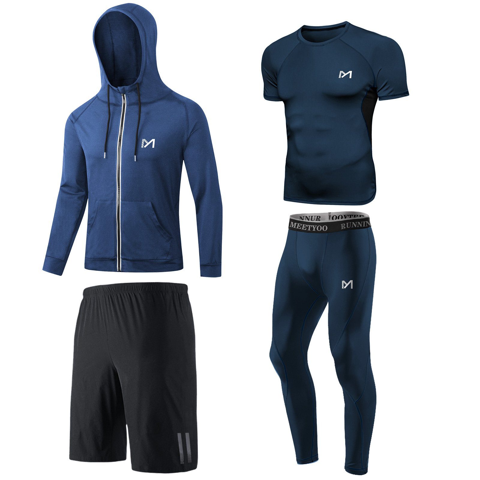 MEETYOO Trainingsanzug Herren Kompressionsshirt Leggings Laufhose Kurze Hosen (Männer Funktionsshirt Funktionswäsche, Trainingsanzug, Set), für Running Gym Fitness Sport