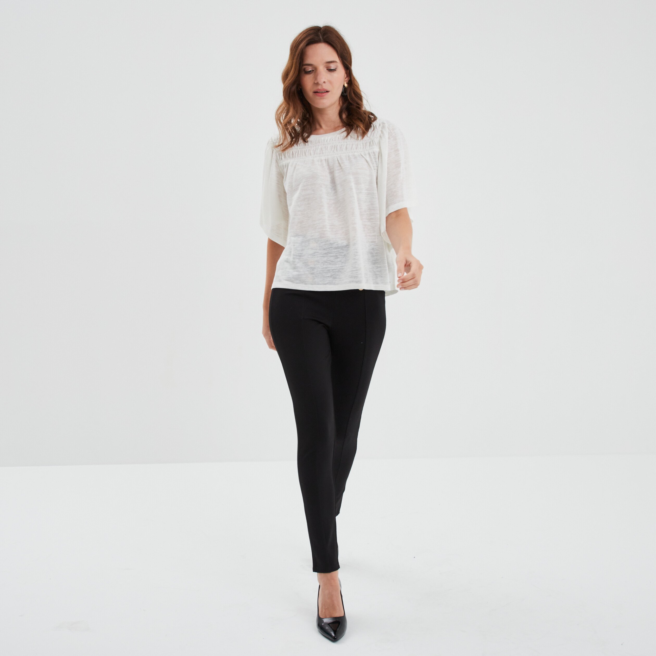 T-shirt manches courtes volantées Creeks blanc femme | La Halle