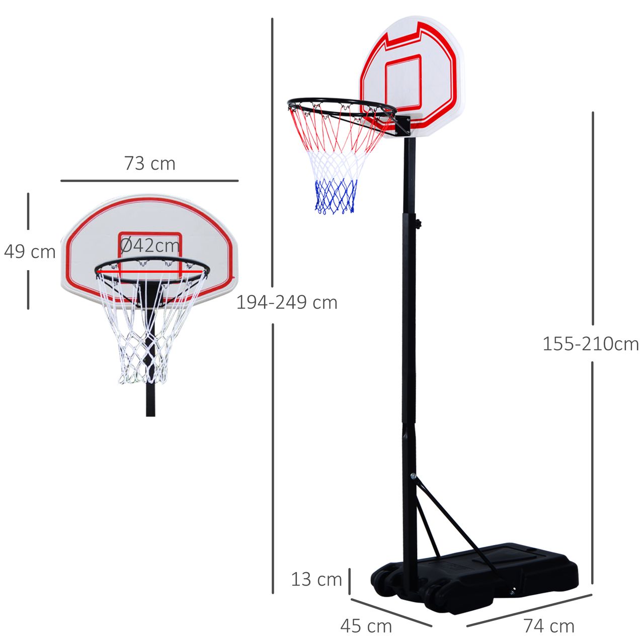 HOMCOM Kinder Basketballständer Basketballkorb höhenverstellbar mit Rollen